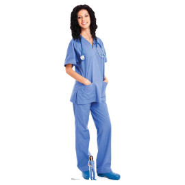 Figurine en carton Infirmière tenue bleue -H 176 cm
