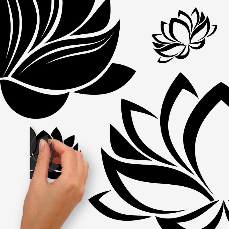 Sticker Mural Géant Fleur de Lotus avec Lignes Noires  Découvrez les  stickers et et décalcos pour enfant sur Déco de Héros