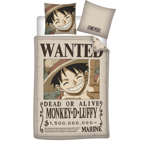 Parure de lit réversible One Piece Luffy "Wanted" - 140 cm x 200 cm