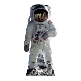 Figurine en carton Buzz Aldrin Astronaute debout avec mini buggy et sa tenue d'astronaute - Hauteur 187 cm