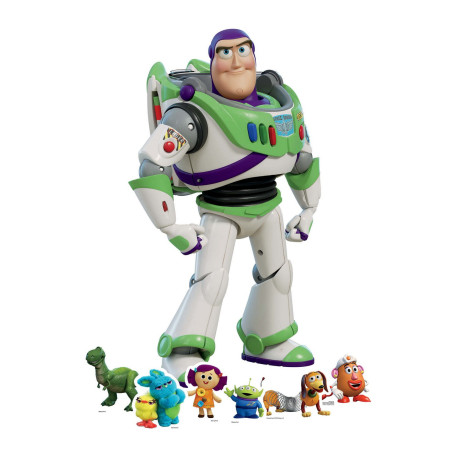Figurine en carton Buzz l'éclair Toy Story et Six Mini Figurines - 134 cm