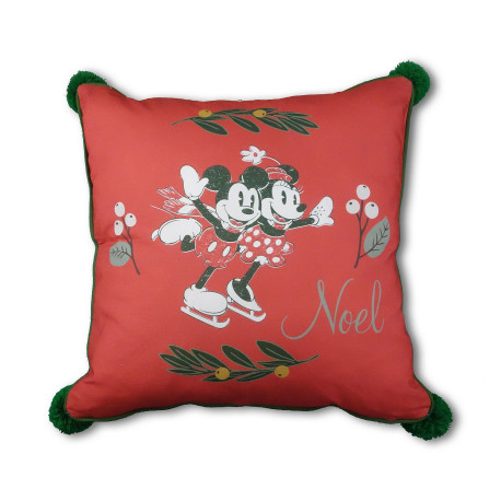 Coussin Disney Mickey & Minnie Rouge de Noël à la patinoire - 45x45 cm