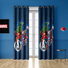 Rideau Bleu Marvel Avengers Iron Man, Captain America et les autres héros - 140x250 cm