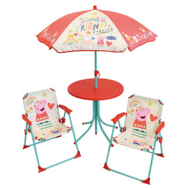 Salon de Jardin Peppa Pig incluant 1 Table Ronde, 2 Chaises, 1 Parasol pour enfant