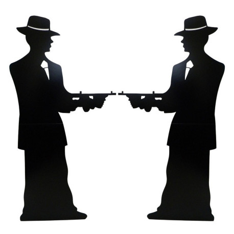 Figurine en carton deux Gangsters des années 30 avec chapeau et mitraillette (ombre - silhouette) 185 cm