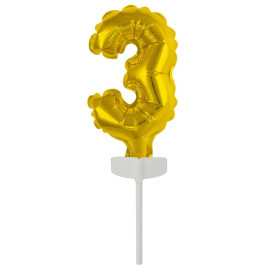 Ballon en feuille d'Or en aluminium pour Gâteau - Numéro 3 - 13 cm