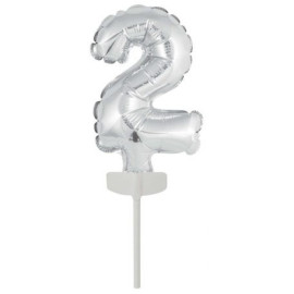 Ballon en Argent en aluminium pour Gâteau - Numéro 2 - 13 cm