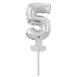 Ballon en Argent en aluminium pour Gâteau - Numéro 5 - 13 cm