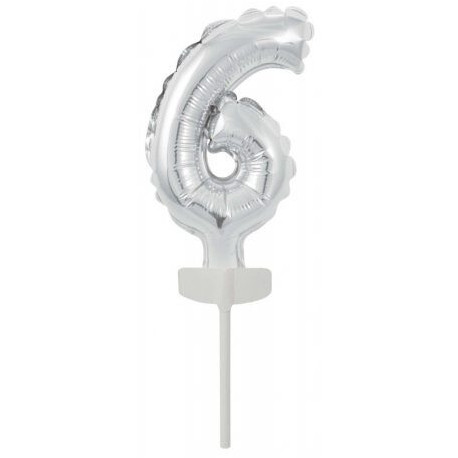 Ballon en Argent en aluminium pour Gâteau - Numéro 6 - 13 cm