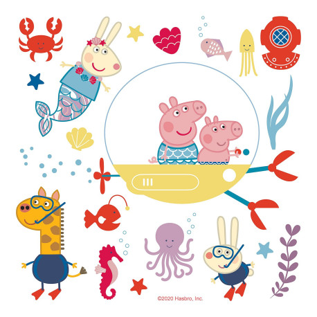 Sticker Peppa pig et sa famille dans l'eau - 1 planche 30 x 30 cm