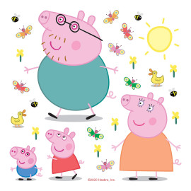 Sticker Peppa pig et sa famille - 1 planche 65 x 85 cm