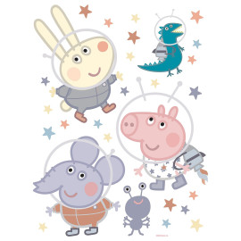 Sticker Peppa pig et sa famille dans l'espace - 1 planche 65x 85 cm