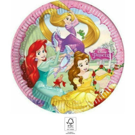 Assiettes en carton Disney Princesses - Raiponce, Belle et Ariel - Fête d'Anniversaire - 8 pièces - 23 cm