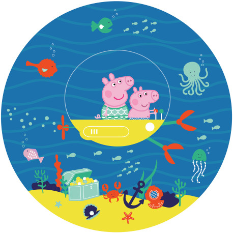 Photo murale ronde Peppa pig avec sa famille dans l'eau - 70 x 70 cm