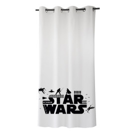 Rideau Star Wars Blanc et Noir Scène de Combat - 140x250cm avec 8 œillets - 100 % Coton