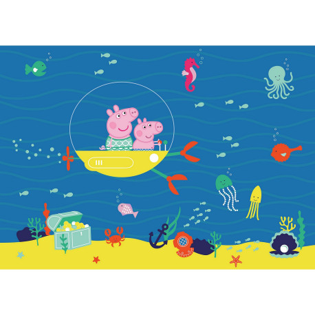 Poster intissé Peppa Pig avec sa famille dans l'eau - 155 x 110 cm
