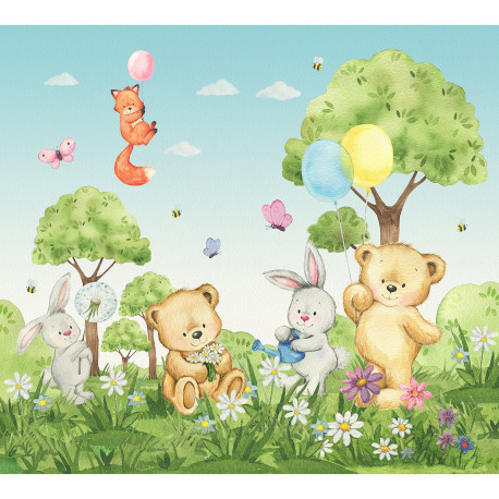 Rideaux petit ourson lapin et renard - 2 pièces - L180 cm x H 160cm