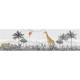 Frise auto-collante animaux de la jungle girafe, leopard et singe en noir et blanc - 1 rouleau de 0,97 x 5 m