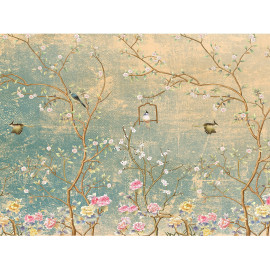 Poster Thème arbres, fleurs et oiseaux - 360 x 254 cm