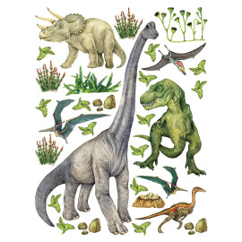 Sticker thème dinosaure - 6 type de dinosaures - 1 planche 65 x 85 cm