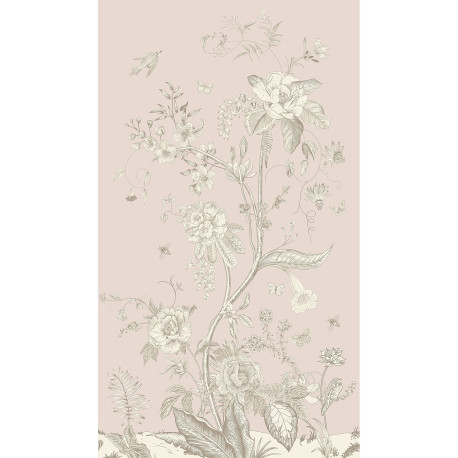 Voilage fleurs blanches sur fond rose - 1 pièce - L 140 cm x H 245 cm