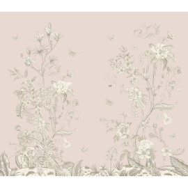 Rideau imprimé Fleurs blanches sur fond unis rose 280x245 cm