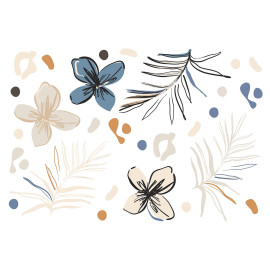 Stickers fleurs bleues et fougère - 1 planche 42,5 x 65 cm