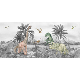 Poster géant horizontal Dinosaure en noir et blanc 170 x 75 CM