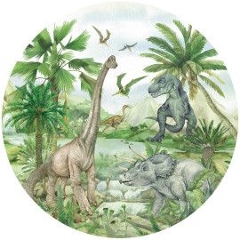 Photo murale ronde dinosaure en couleur - 70 x 70 cm