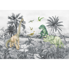 Poster intissé - Dinosaure en noir et blanc - 155 x 110 cm