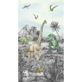 Poster intissé - Dinosaures en noir et blanc - 150 x 270 cm