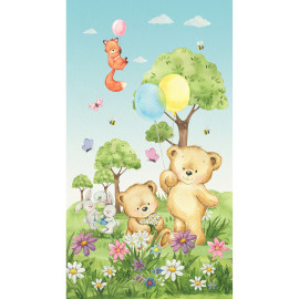 Poster intissé - animaux de la foret en couleurs - ourson, lapin, renard - 150 x 270 cm
