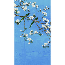 Poster intissé - arbre a fleurs blanches et ciel bleu - 150 x 270 cm