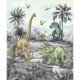 Papier peint dinosaures en noir et blanc 225 x 270 cm
