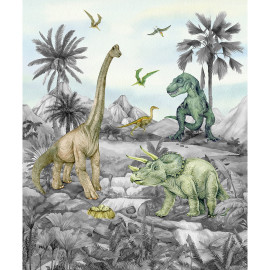 Papier peint dinosaures en noir et blanc 225 x 270 cm