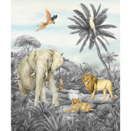 Papier peint Animaux de le jungle en noir et blanc 225 x 270 cm