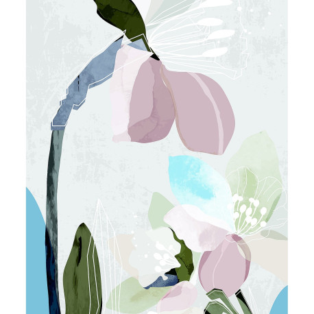 Papier peint dessin de fleurs en peinture 225 x 270 cm