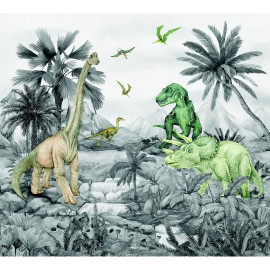 Papier peint dinosaures noir et blanc 225 x 270 cm
