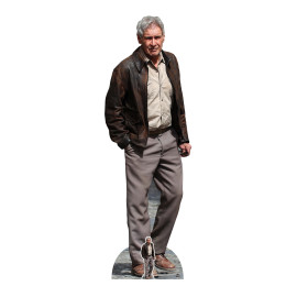 Figurine en carton taille réelle - Harrison Ford Tee-Shirt Beige et Veste en Cuir Marron - Acteur Américain - Hauteur 186 cm
