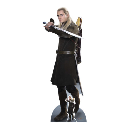 Figurine en carton taille réelle - Legolas, sa tenue mythique marron et son épée - Le Hobbit - Hauteur 187 cm