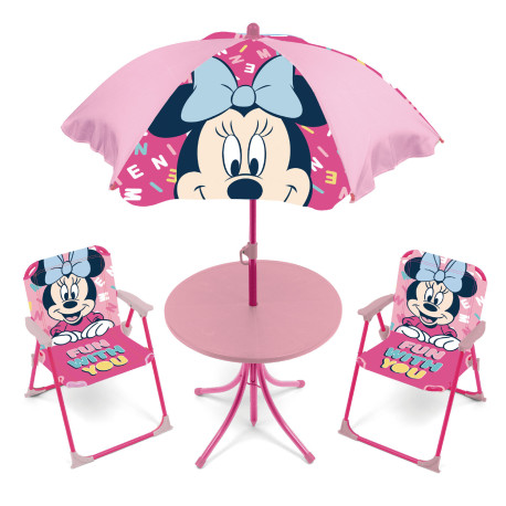 Set de jardin Minnie Mouse Disney avec une table, 2 chaises et un parasol