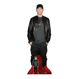 Figurine en carton Eminem rappeur américain en blouson noir et casquettes - Hauteur 196 cm