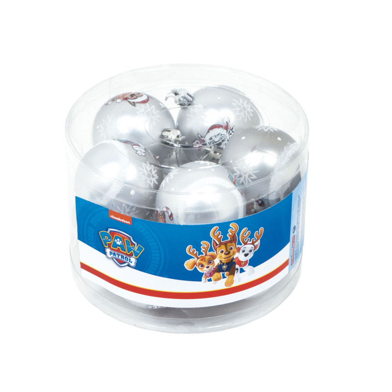 Lot de 6 boules de Noël argentées 8cm - Pat Patrouille