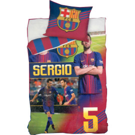 Parure de lit réversible et Taie D'oreiller Football F.C Barcelone Sergio Busquets 5 - 160 cm x 200 cm