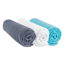 Drap housse 60x120 Coton Gris Blanc Turquoise (Lot de 3)