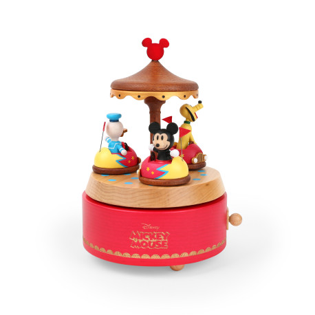 Boite à musique animée en bois – Les auto-tamponeuses – Mickey, Donald, Pluto