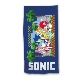 Serviette de plage - Sonic avec tous les personnages - Bleue - 70x140 cm