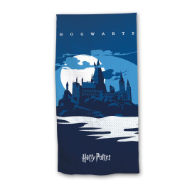 Serviette de plage - Harry Potter - "Hogwarts" - Château de Poudlard - Bleue - 70x140 cm