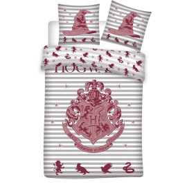 Parure de lit réversible Harry Potter - "Hogwarts" - Rouge et Blanc - 140 cm x 200 cm
