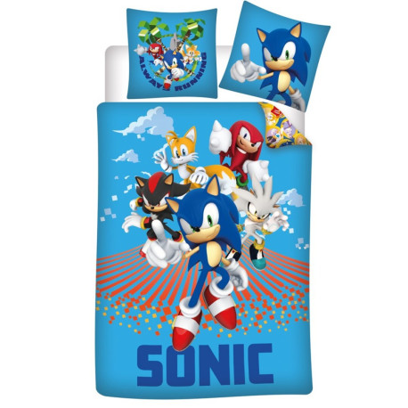 Parure de lit réversible Sonic et ses amis - Bleue - 140 cm x 200 cm